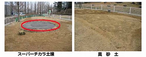 スーパーチカラ施工土と真砂土の芝植生実験、施工前。