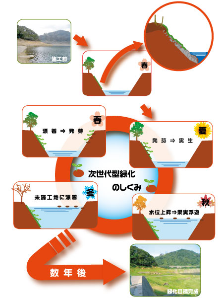 みずあかね工法　次世代型緑化のしくみ